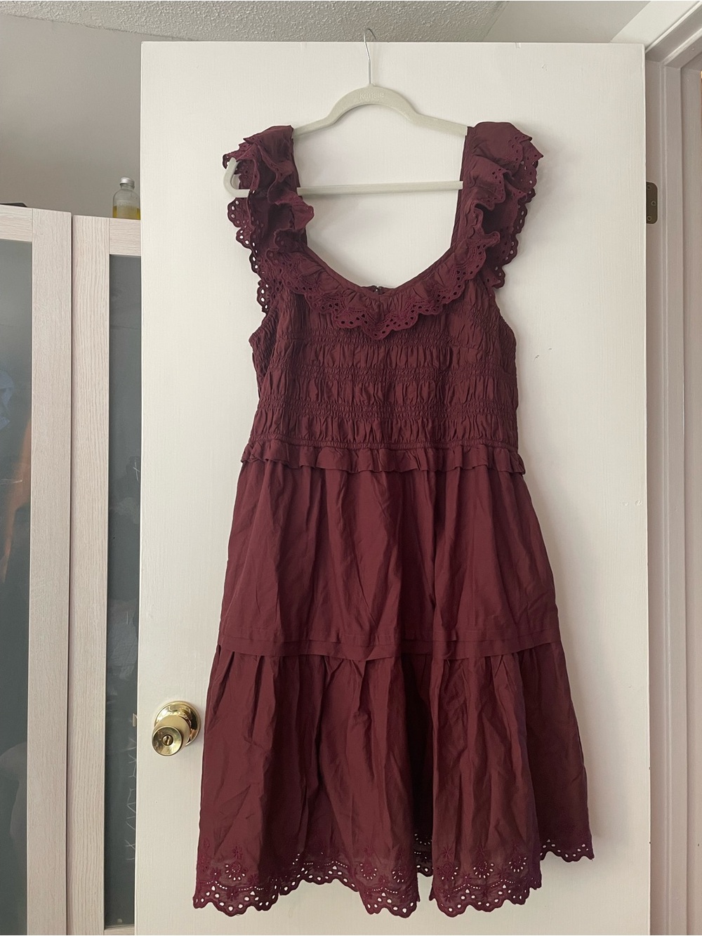 Madewell Burgundy Smocked Bodice Dress